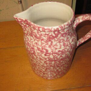 Vtg Red sponge ware 8 in H pitcher Gerald Hein Roseville Pottery